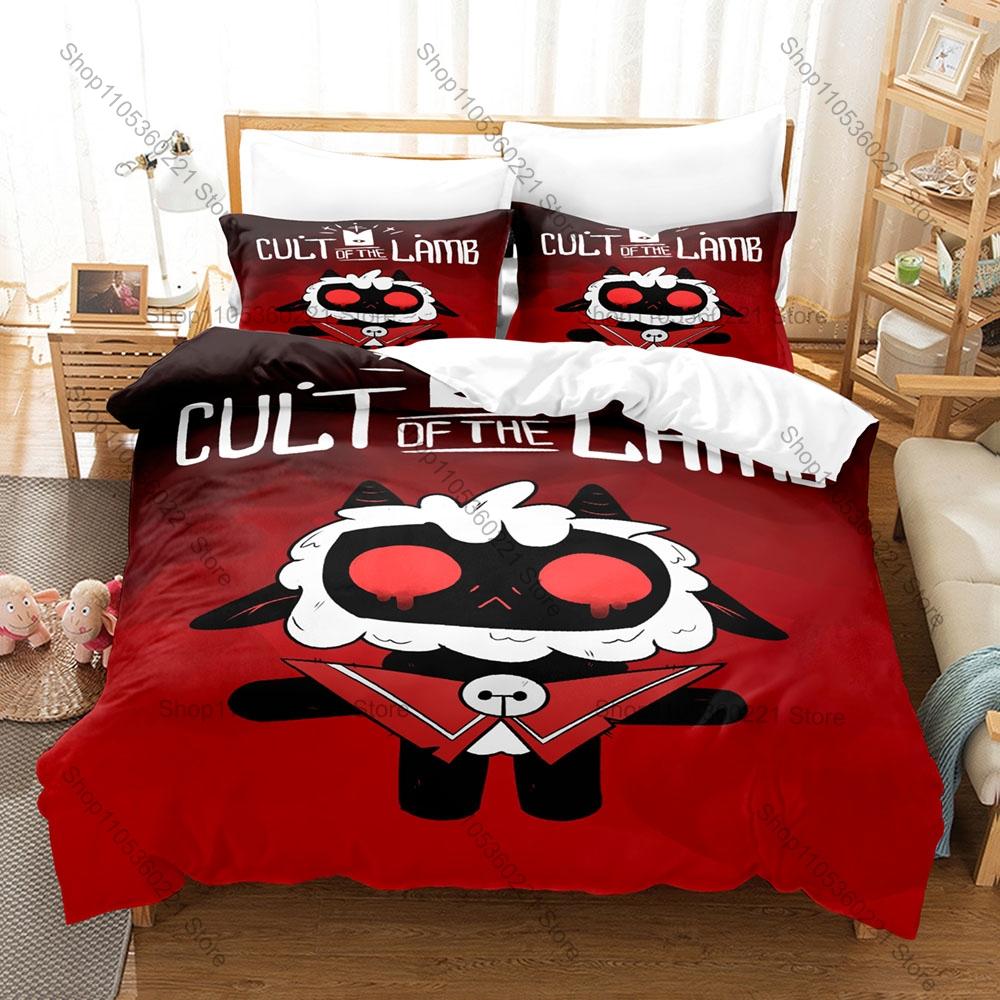 Cool Roguelike Cult Of The Lamb Game Merch Duvet Cover Set 1 Duvet Cover + 2 Pillowcases Soft Microfiber For Gamer Fans