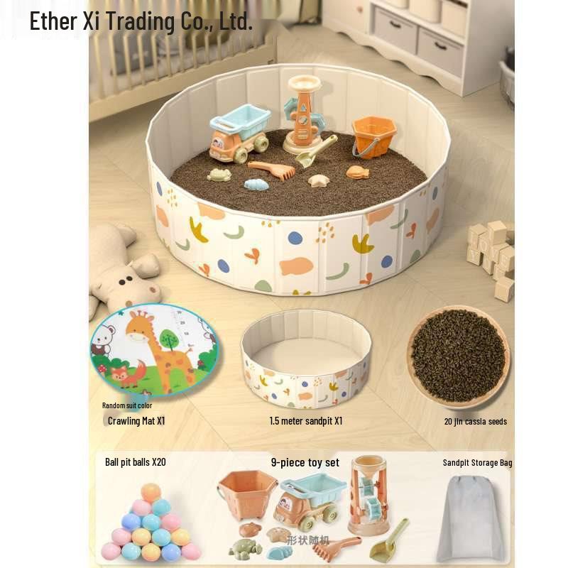 Conjunto Infantil de Arenero y Piscina de Bolas Oceánicas con Valla y Semillas de Casia Juguetes de Arena para Interior