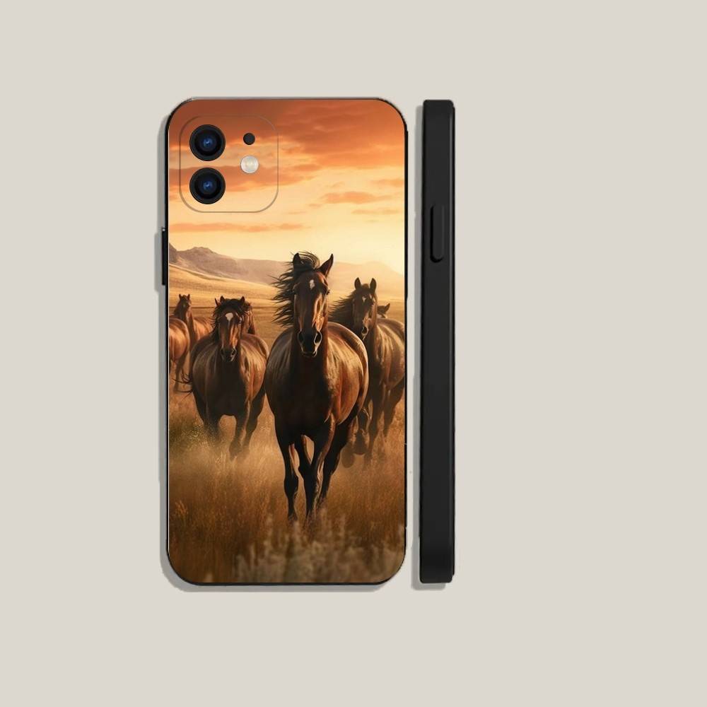 Fine horse Phone Case For iPhone16,15,14,13,12,11,Plus,Pro Max,XS,X,XR,SE,Mini,8,7 Soft Silicone Black Cover