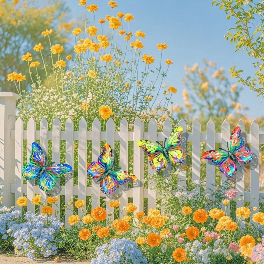 Colorful Butterfly Metal Wall Decor, Elegant Butterfly Wall Sculpture, Suitable for Garden, Balcony, Patio, Outdoor Fence De