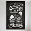 Vintage Boxing Life Motivational Tin Sign Metal Poster with Chalkboard Background, Boxing Gloves, Hand - Drawn Style Phrases for