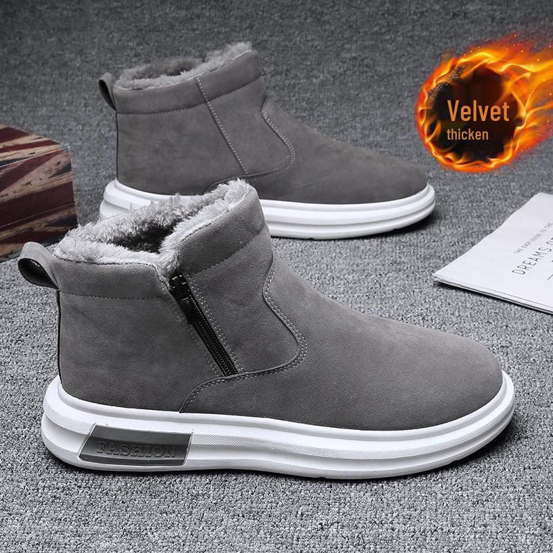 Men s Large Size Non-Slip Mid-Top Winter Snow Boots with Thicken Velvet Warm Lining 41 серый