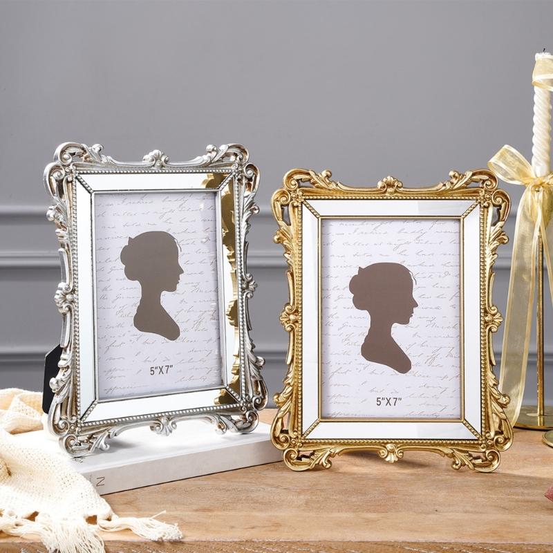 Classical European Styles Resin Picture Frame For Home Decoration With Embossed Pattern Antique Photo Holder Tabletop Display