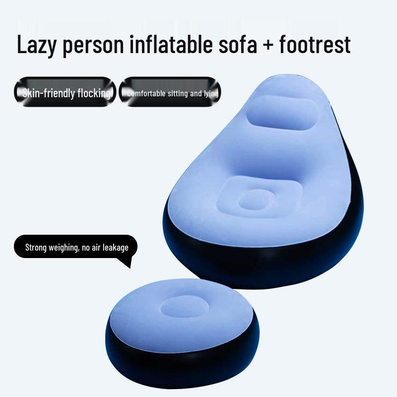 Thickened Inflatable Foldable Flocking Sofa Lounge Chair with Footrest