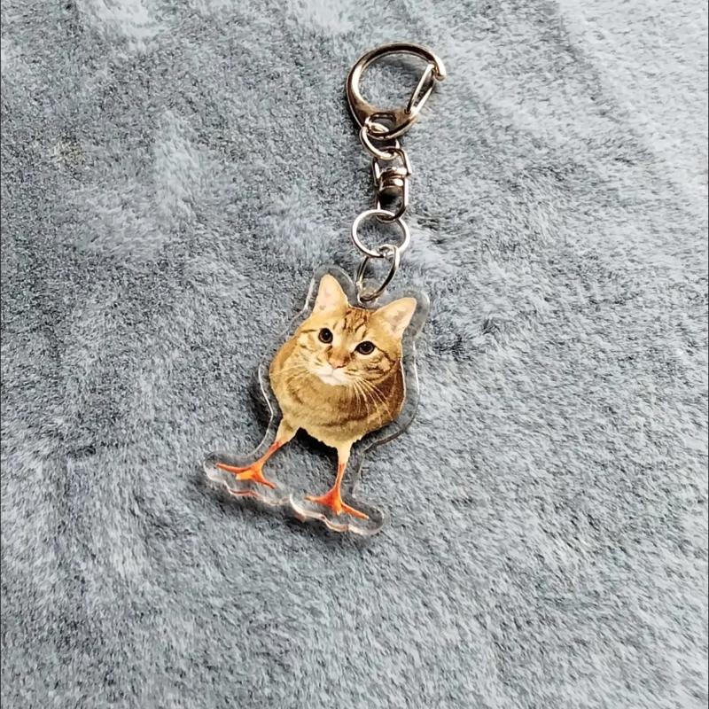 Funny Chicken Cat Acrylic Keychain Weird Cat Body Chicken Feet Bag Charm Cute Meme Accessory Couple Gift For Backpacks