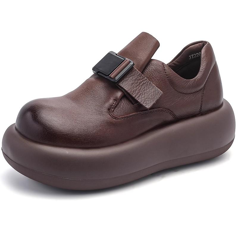 

GKTINOO Весна Осень Толстая подошва Женская обувь Натуральная кожа Британский стиль Большой палец Плоская обувь на платформе Ретро Обувь слипоны 40