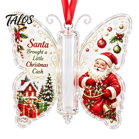 Acrylic Holiday Hanging Decor Butterfly Cash Gift Ornament, Christmas Money Holder with Tree Tags Festive Print, Pendant for Surprise Giving, Keepsake