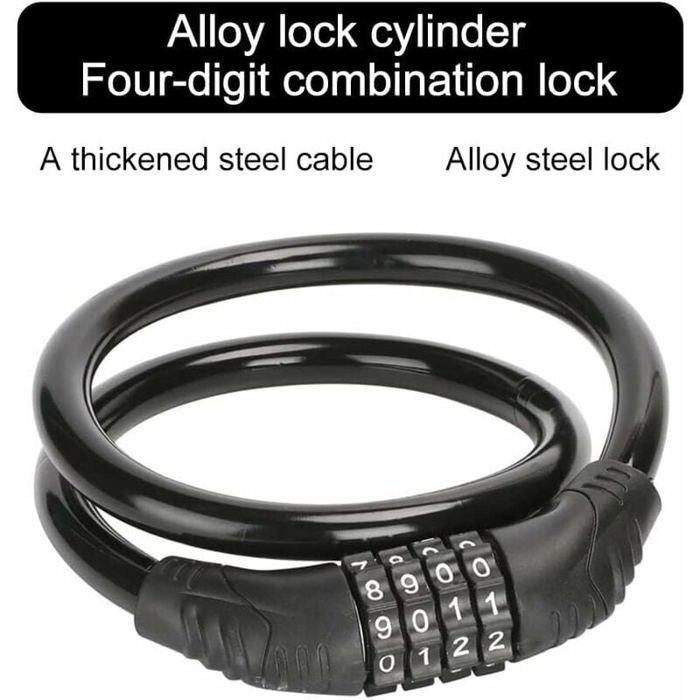 Bike Lock - JEWEL BOX - 15mm X 600mm - 4-Digit Code - Steel - Black