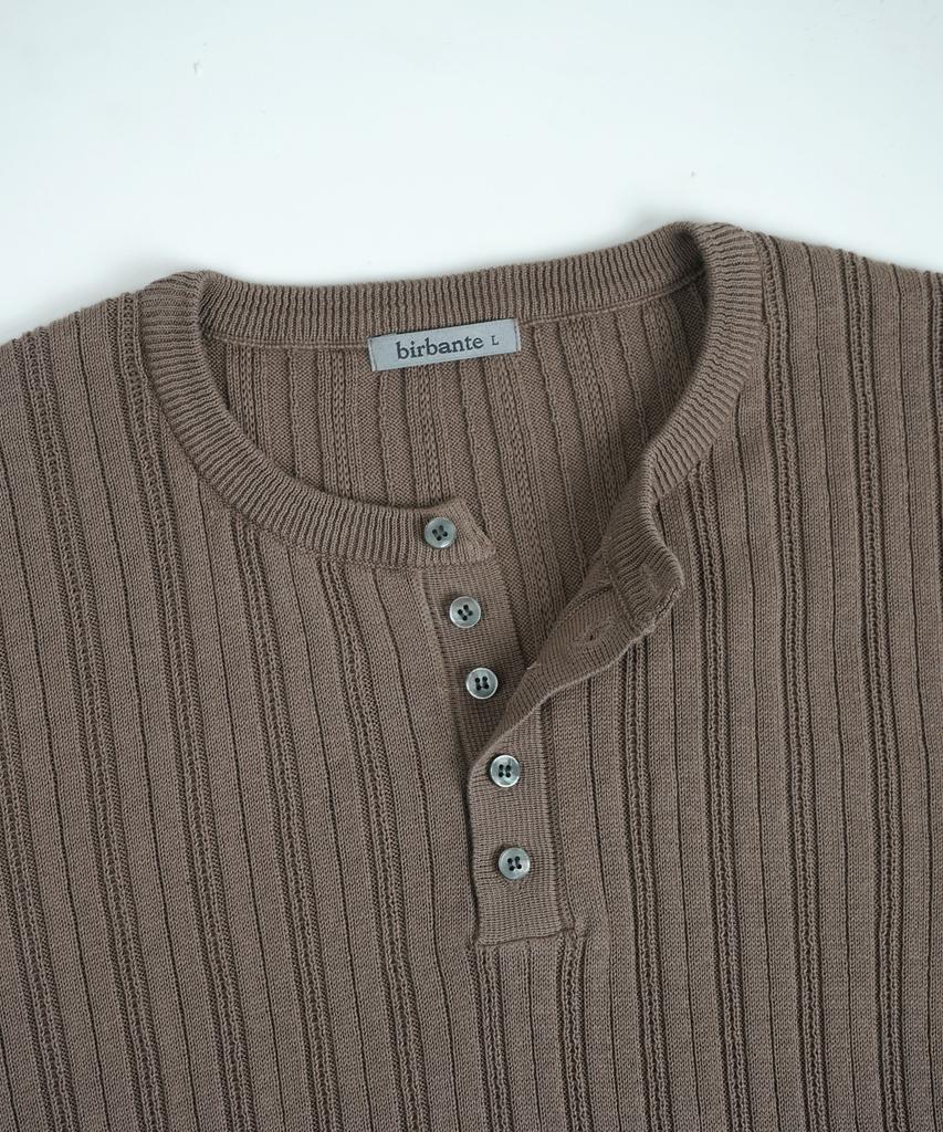BIRBANTE Summer Washable Ribbed Henley Neck Knit - Beige