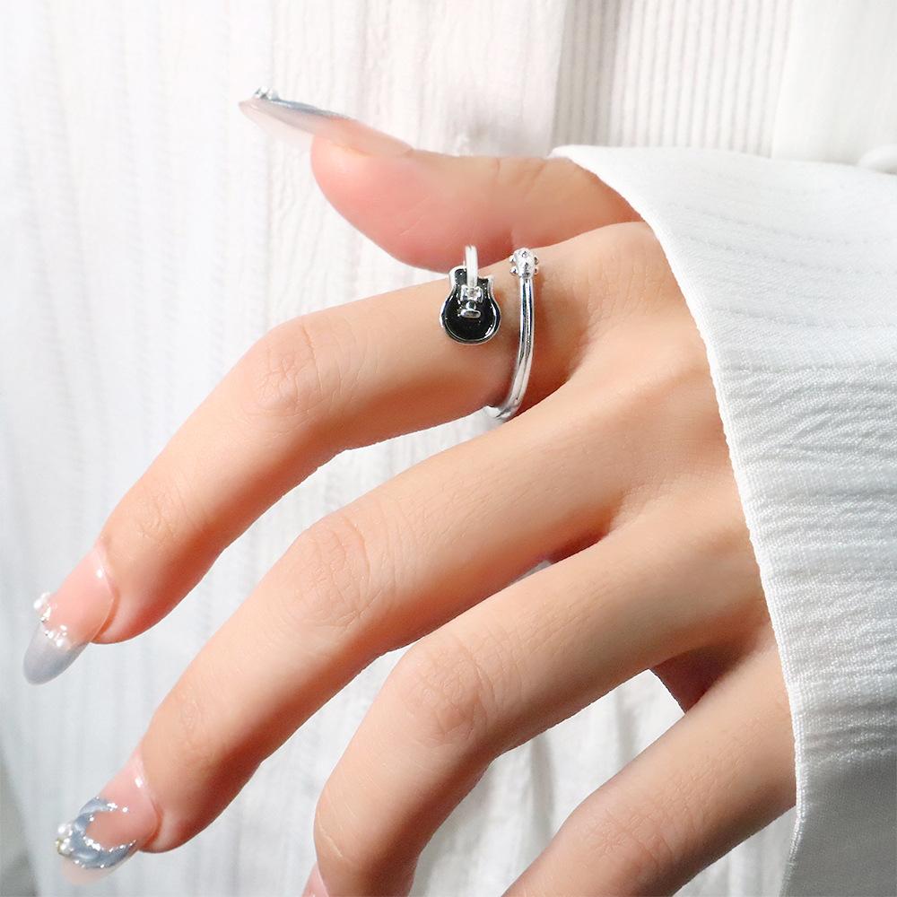 White Guitar Ring Cool Rock Black Instrument Open Index Finger Ring