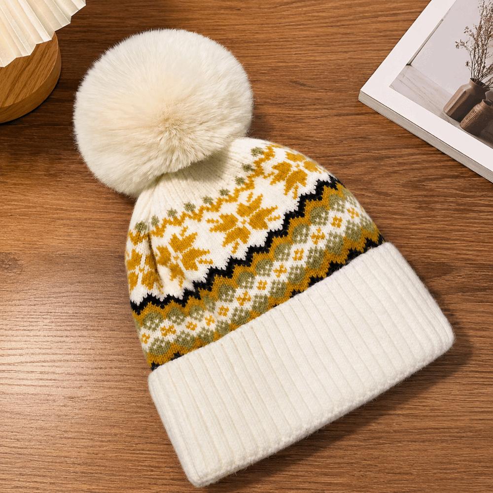 Windproof Knitted Beanie Cap Pom Pom Decoration Casual Beanie Winter Warm Hat for Unisex