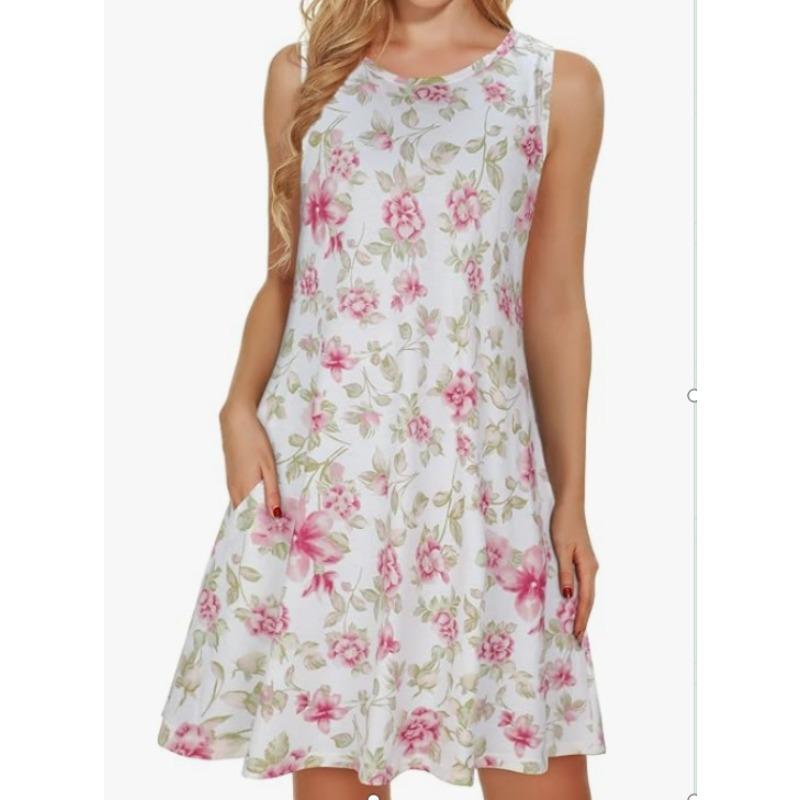 Sleeveless Dress Summer New Beach Hawaiian Print Loose Vest Skirt With Pockets
