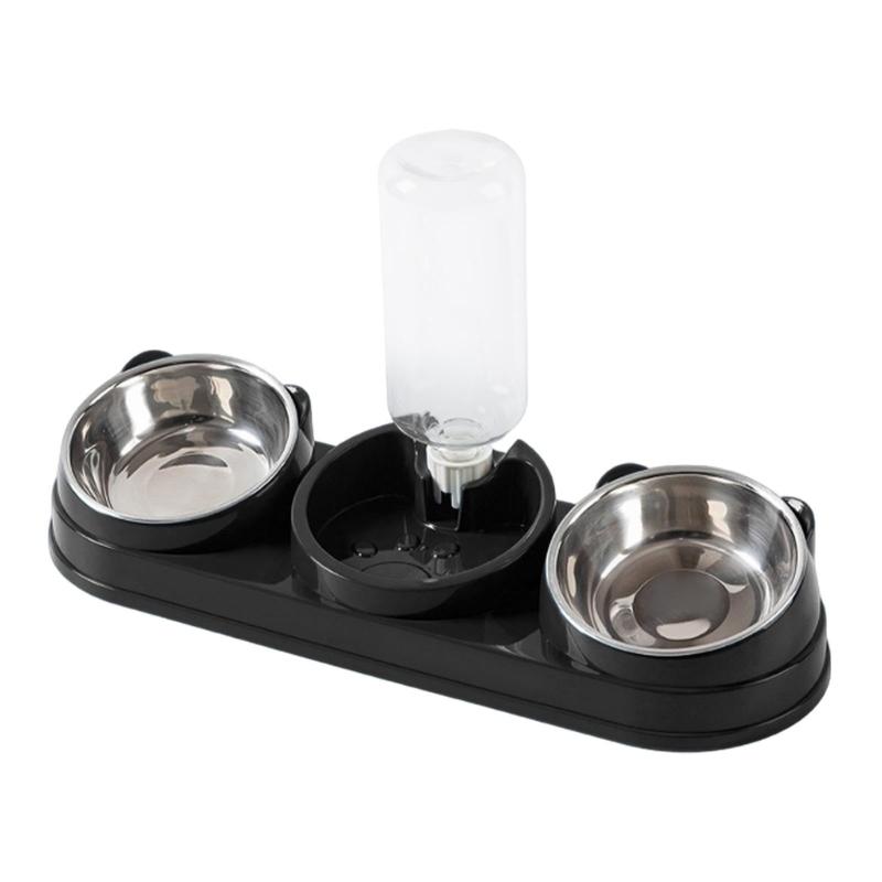 Double Bowl Pet Food Water Dish Feeder For Dog Cats Daily Feeding with Automatic Water Dispenser For Pet Dry Wet Food