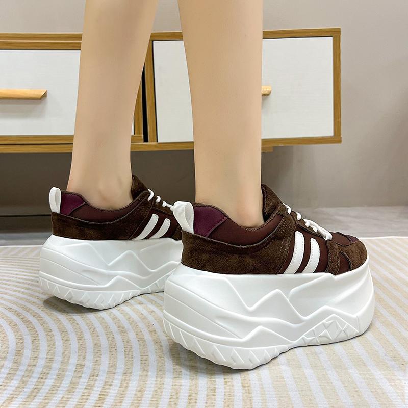 Fashion 10CM Microfiber Leather Chunky Sneakers New Autumn High Platform Wedge Heels Casual Shoes Breathable Comfortable Dad Shoes