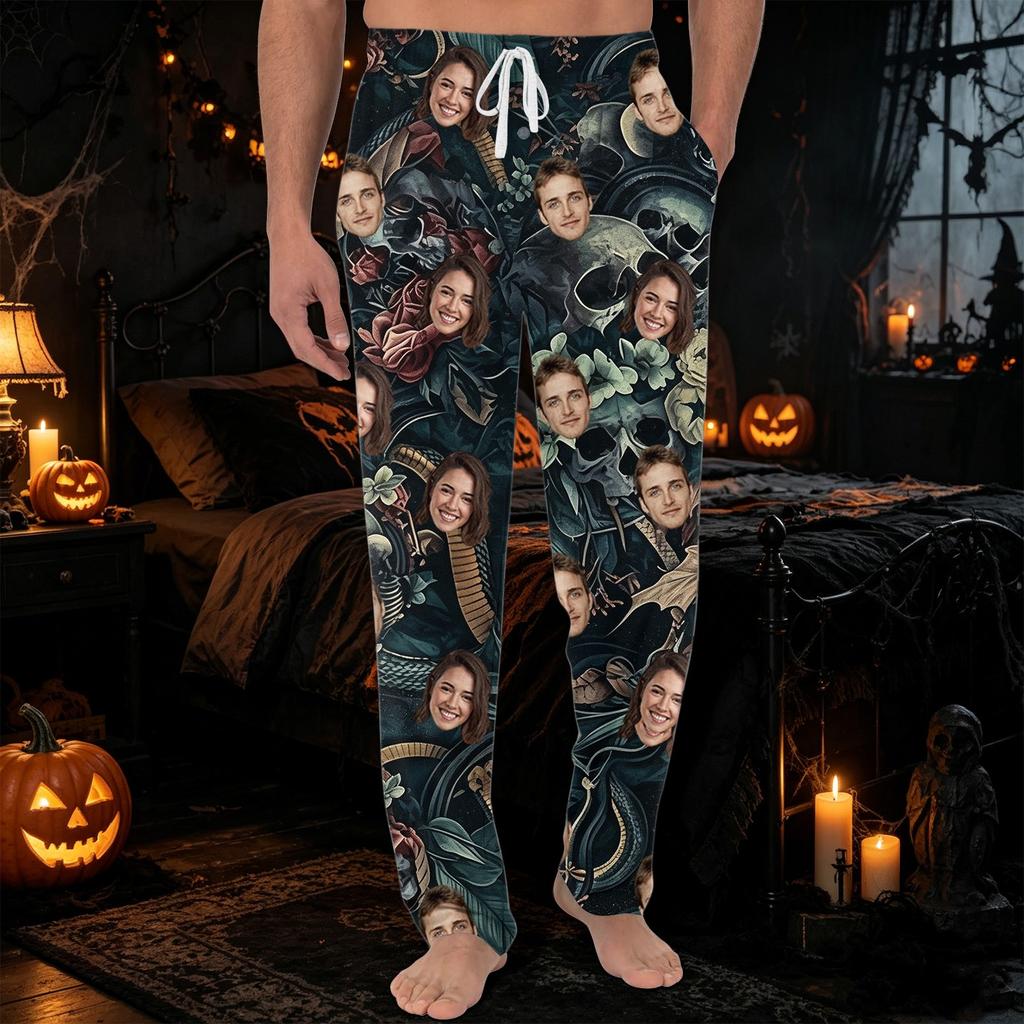 Men's Halloween Pajama Pants with Pockets, Casual Long Sleep Pants for Home