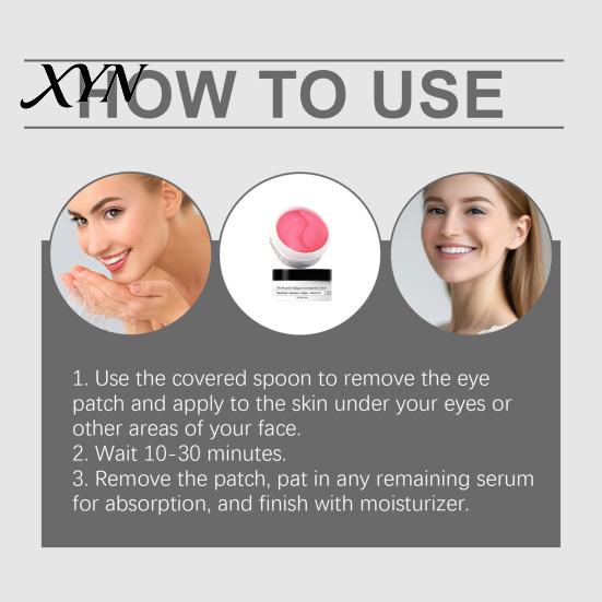 Puffy Eye Relief 60 Stück Kollagen-Pflaster, Peptid-Maske gegen Schwellungen Dunkle Ringe, Niacinamid Unter-Feuchtigkeits-Gel unter Behandlung Feine Linien,