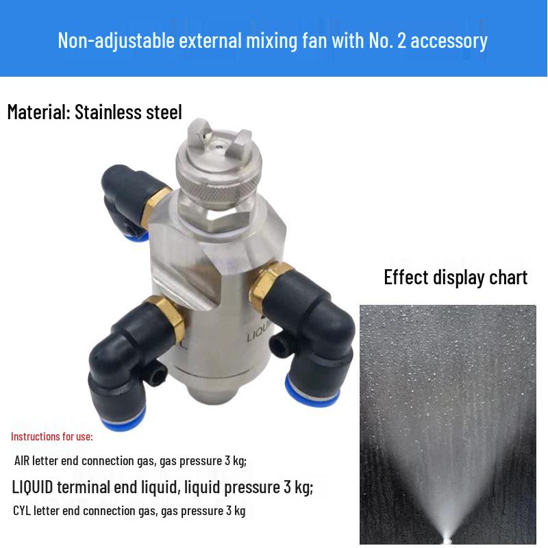 Stainless Steel Anti-Drip Triple-Fluid Air Atomizing Nozzle with Siphon and Circular Fan Spray