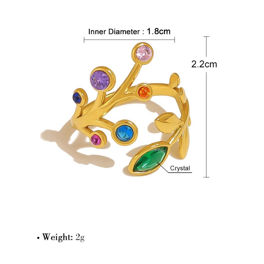 1 Stück Stylischer Ring 18K Vergoldet Mehrfarbig 304 Edelstahl & Zirkonia Offene Ringe Blumenblätter Für Damen Geschenk