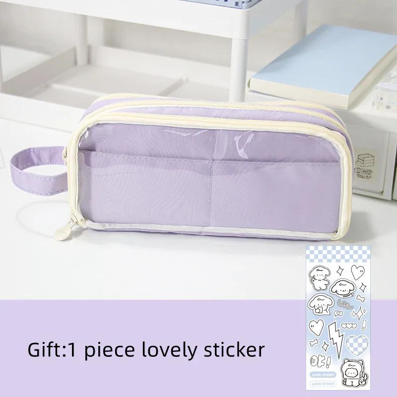 1 Piece Lovely Pencil Case Fashion Solid Color Series Pencil Bag Transparent High Capacity Stationery Storage Bag Student