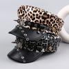 Spider Hoop Riveted Flat Top Cap Spice Girl Style PU Leather Captain Caps New Newsboy Hat