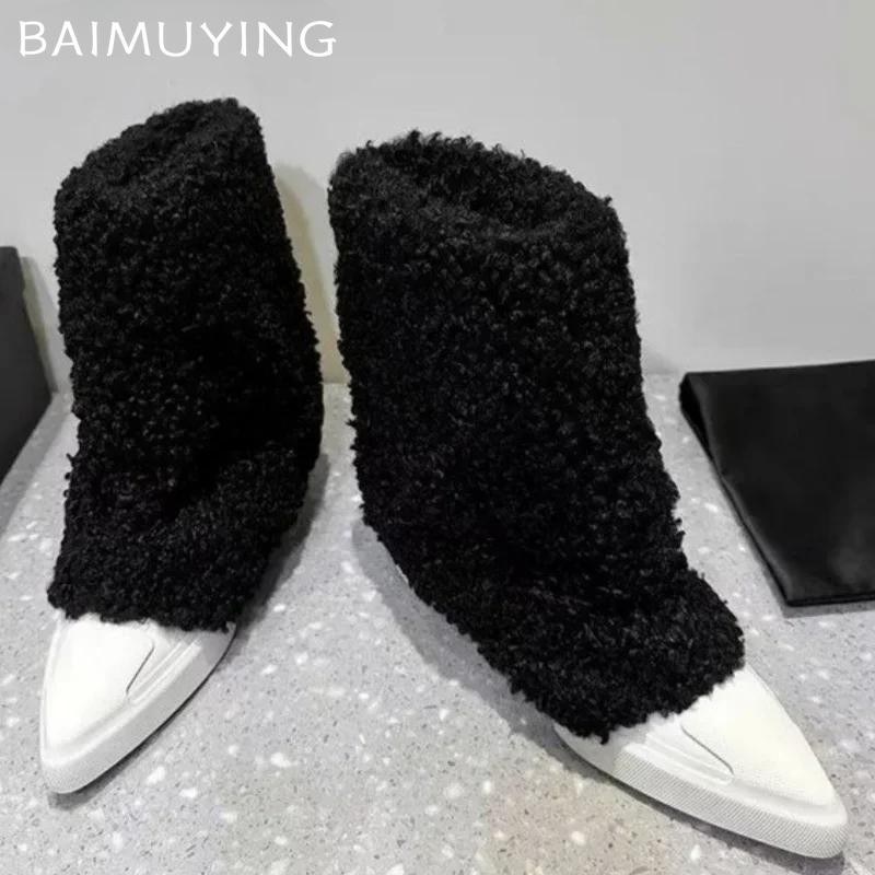 Fur Snow Ankle Boots Women Pointed Toe Flats Designer Warm Shoes Woman 2024 Trend Winter Sneakers Plush Mototrcycle Botas Mujer