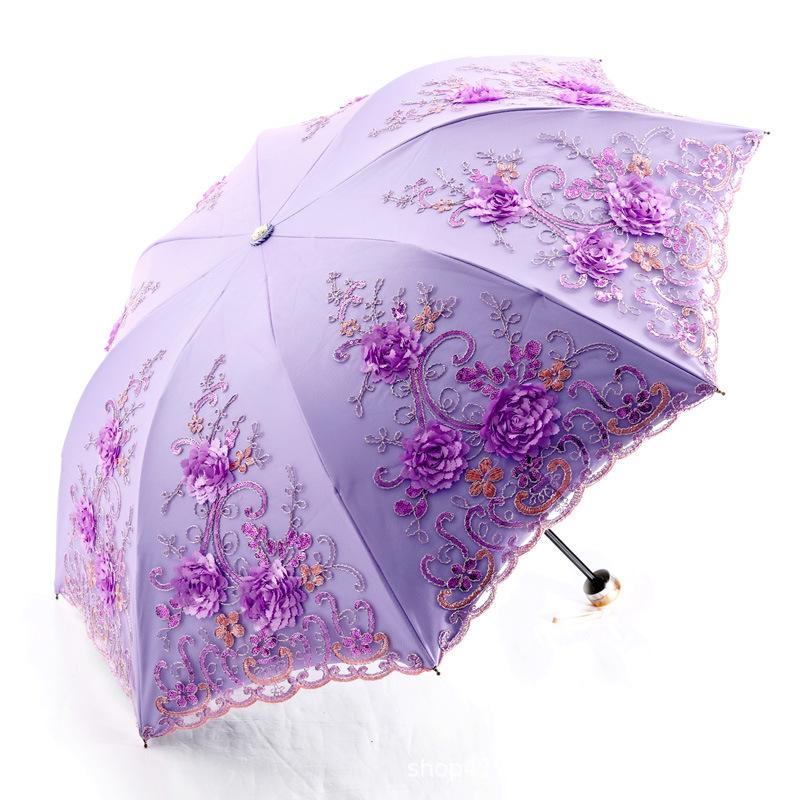 Blonderbrodert solparaply Uv-beskyttelse, dobbel vinylparaply, dame, prinsesse Muse parasoll