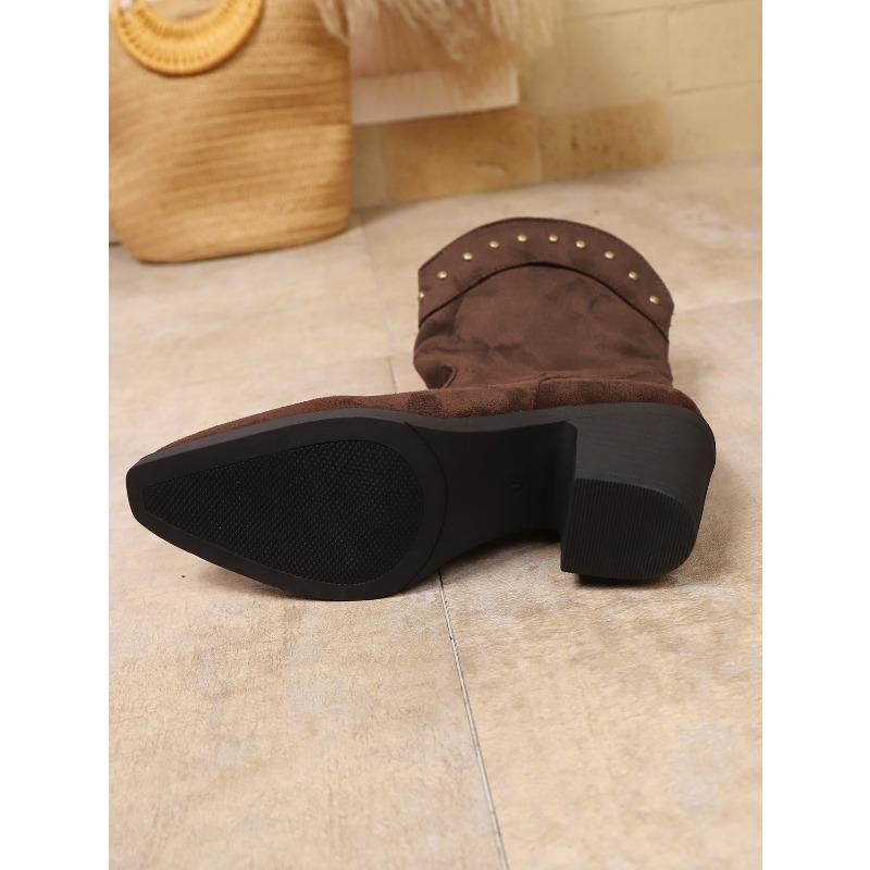 Rivet Pointed Toe British Style High Heel Fashion Boots Women's Winter 2025 New Plus Size Thick Heel Socket Martin Boots