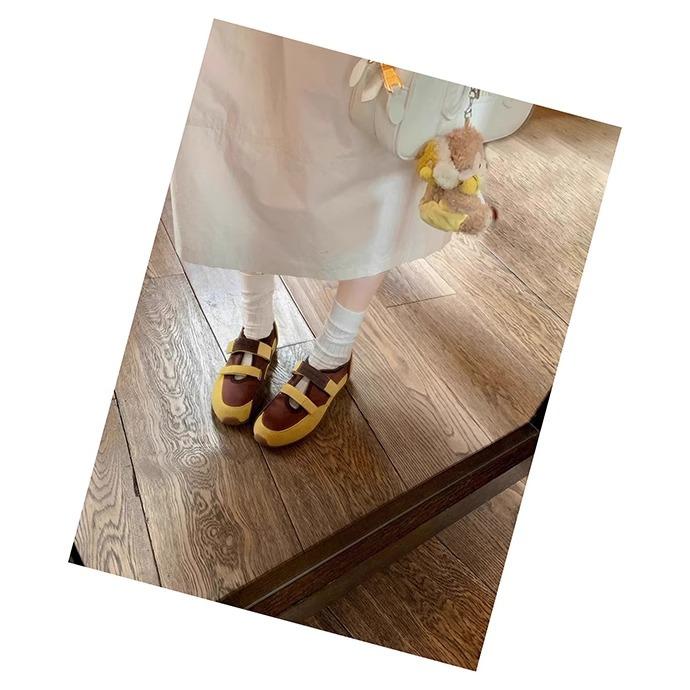 Water drop hollow double Velcro color matching ballet casual shoes leather soft sole not tired feet thin round head flat sole single shoes