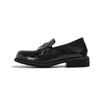 Natürliches Rollleder Goldmünzen Slipper Damen Retro Temperament Pendeln Herbst und Winter Neu Britisch Quadratischer Absatz Kleine Lederschuhe