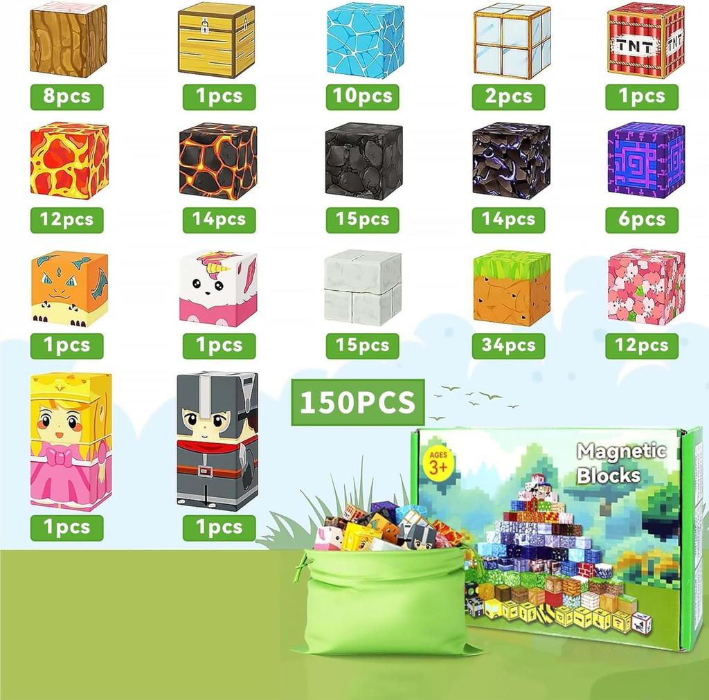 Yolla Loos 150-teiliges magnetisches Baustein-Spielzeug - Montessori-Spielzeugset mit magnetischen Bausteinen für Jungen und Mädchen ab 6 Jahren