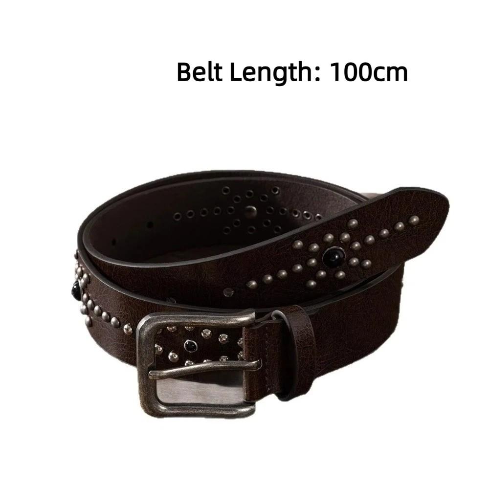 Fashion Rivet Buckle Waist Belt Jeans Style Versatile Jeans Belt Genuine Leather Waistband Men Women