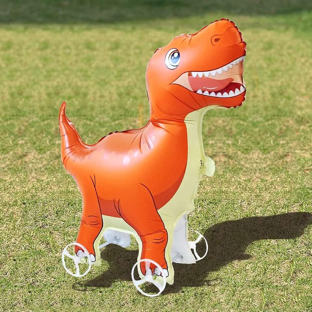 Movable Design 4D Dinosaur Balloons With Wheels Animal Balloon Standing Foil Balloons Drawing Foil Foil Balloons With Wheel