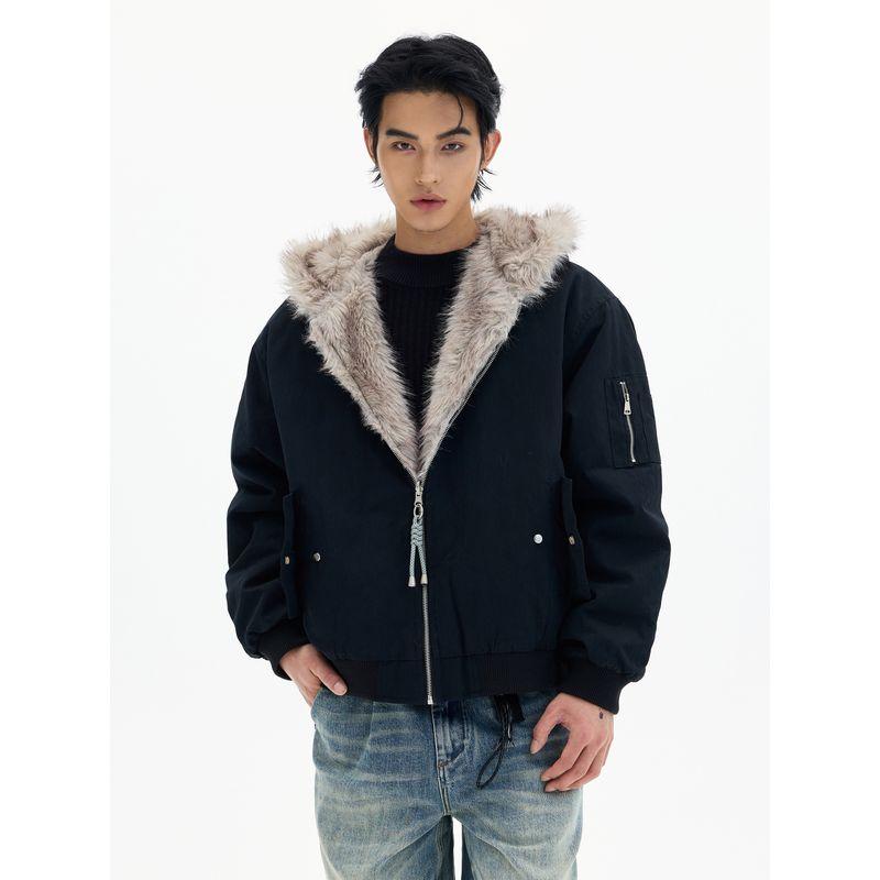 Kisko Winter Trendy Brand Reversible Flight Cotton Jacket for Men and Women with a Sense of Design, Warm and Thick Hooded Coat