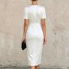 Women's V Neck Satin Short Sleeve Bowknot Wrap Sheath Dress Elegant Slim Fit Midi Dress for Formal Events Office Wear