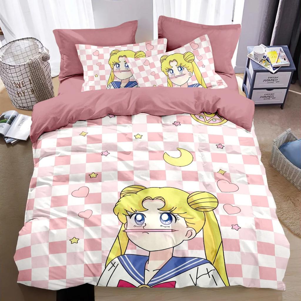 Anime Girl 3D Printed S-SAILOR M-MOON Bedding Set Polyester Duvet Cover Pillowcase Girl Adults 2/3piece Set Single/Large Size