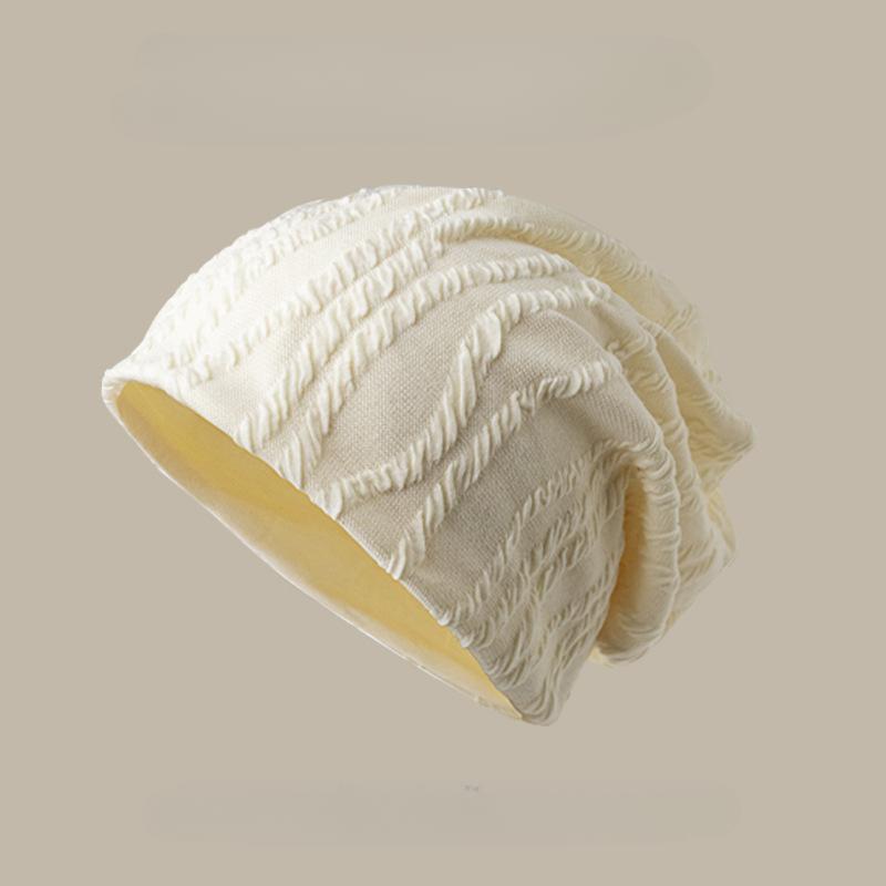 Neue Strickmütze Damen Stacking-Mütze Plissierte Gestreifte Überziehmütze