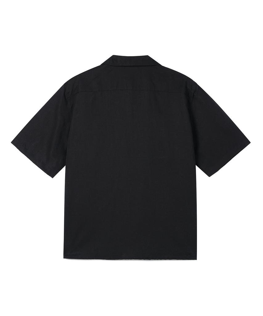 PRAIRIE Linen Open Collar Short Sleeve Shirt (Black)