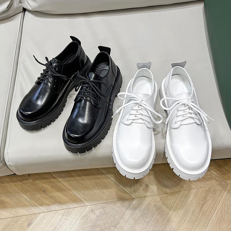 Muffin Heel Small Leather Shoes Men'S Retro Yellow Single Shoes British Style White Loafers Niche Casual Shoes 2135-T