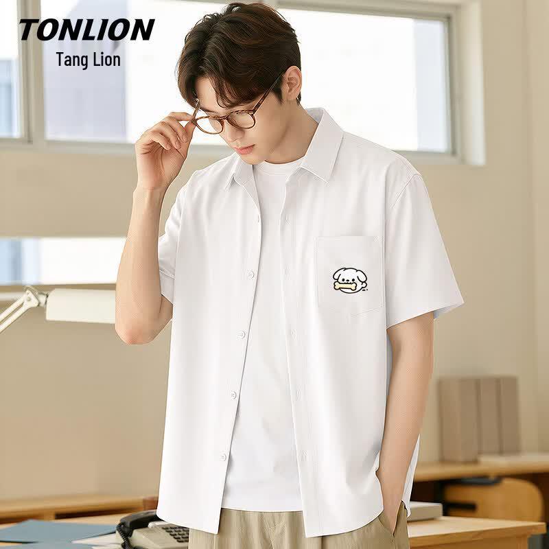 TonLion Men s Short Sleeve Retro Casual Shirt 2XL