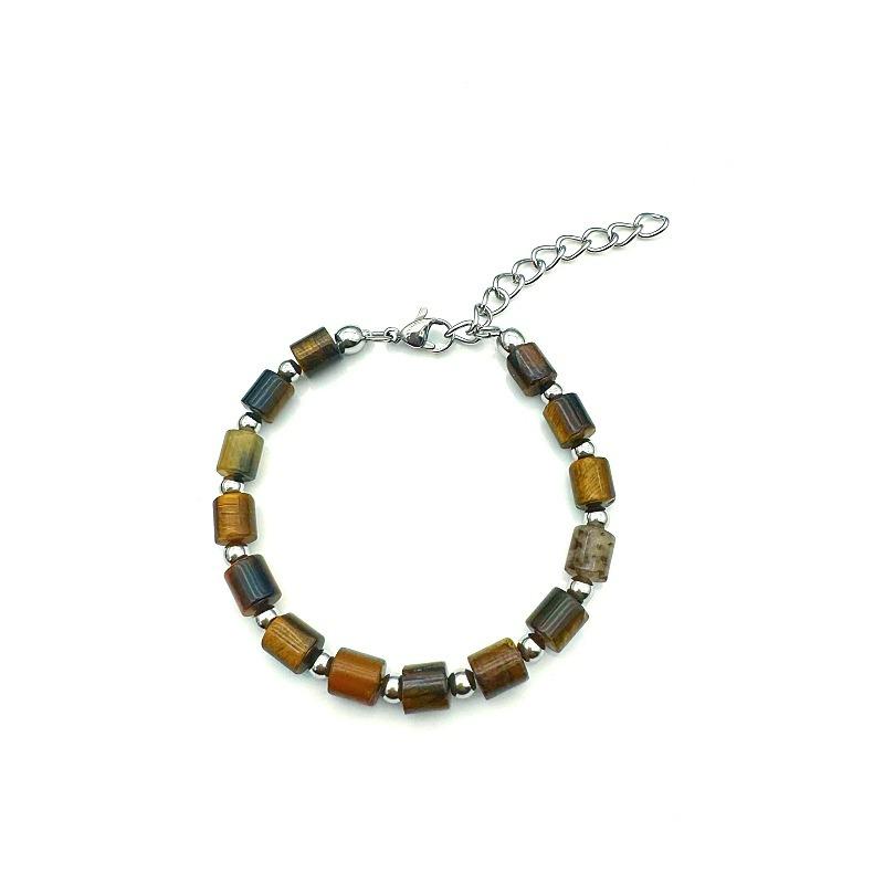 Yellow Tiger's Eye Stone Bamboo Bracelet Premium Sense Retro Versatile Men's and Women's Handmade Accessories Natural Stone