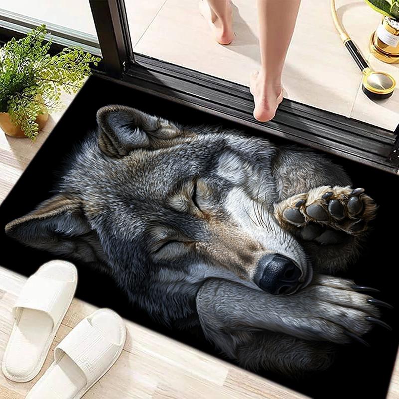 1Pc Wolf Theme Printed Circular Carpet, Home Door Mat, Outdoor Travel Protection Carpet B1