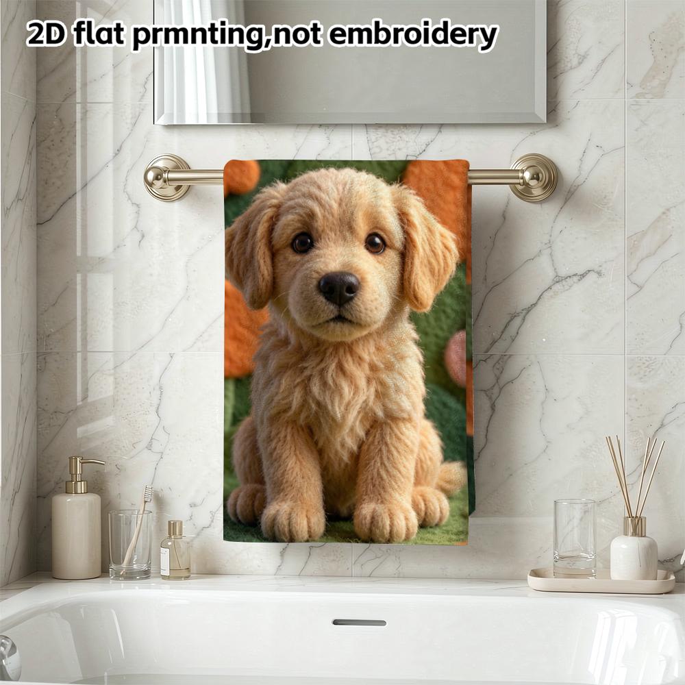 Felt Golden Puppy Portrait Towel Highly Absorbent Bath Towel, Cute Plush Labrador Pup, Soft Kids Daily Shower Towel