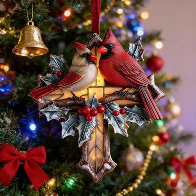 Ornement de Noël pour oiseau Symbole chrétien Décoration à suspendre Ornement oiseau et symbole de foi pour arbre de Noël