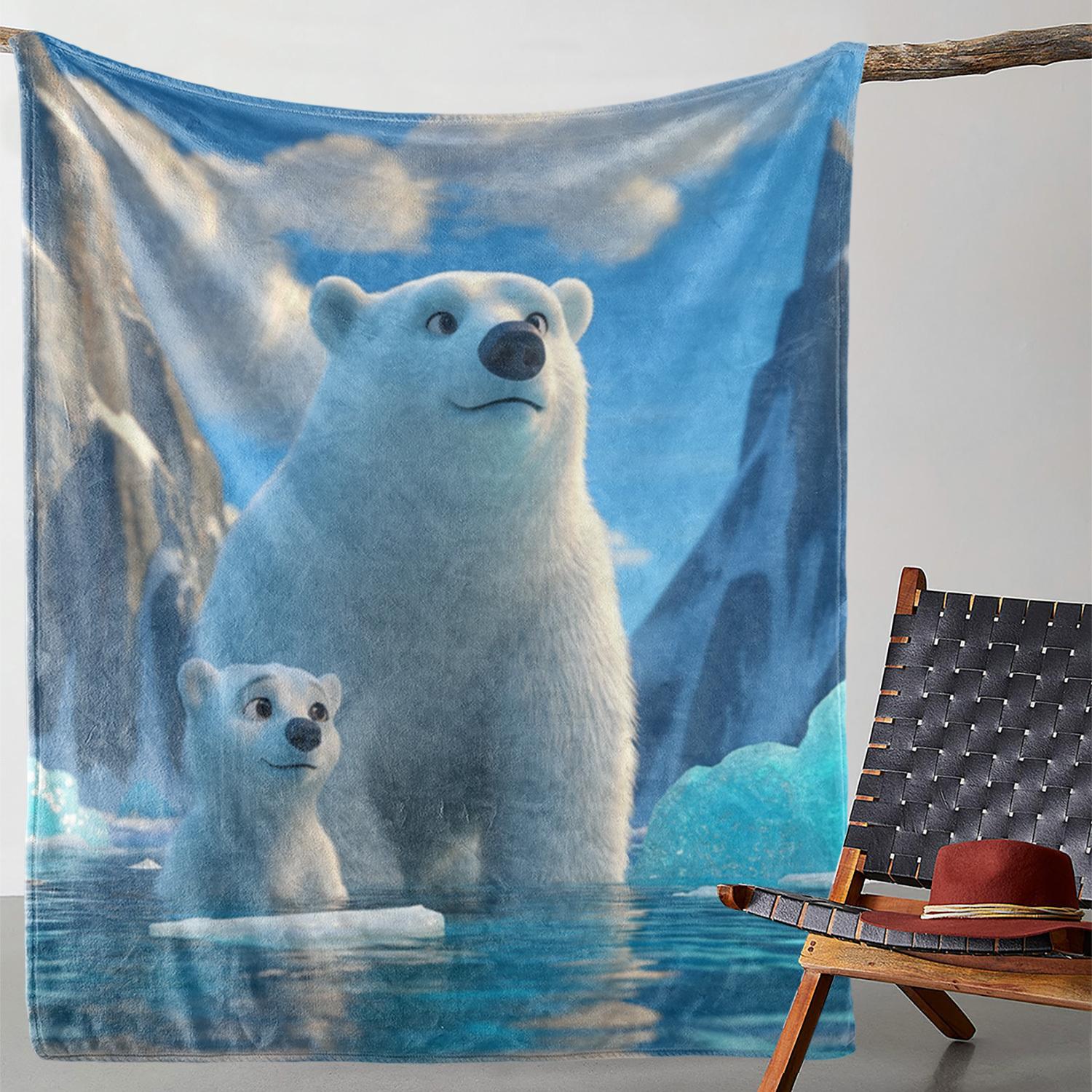 

1pc Polar Bear Print Flannel Throw Blanket - Cozy Soft Warm Fleece Blanket for Sofa, Bed, Office, Camping, Travel - All Seasons 130x150cm