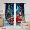 Set Of 2 Flat Printing Dark Blue Sky Christmas Snow Scenery Curtains Santa Claus Tree Bedroom Bathroom Living Curtain Polyester Perfect For Sleeping