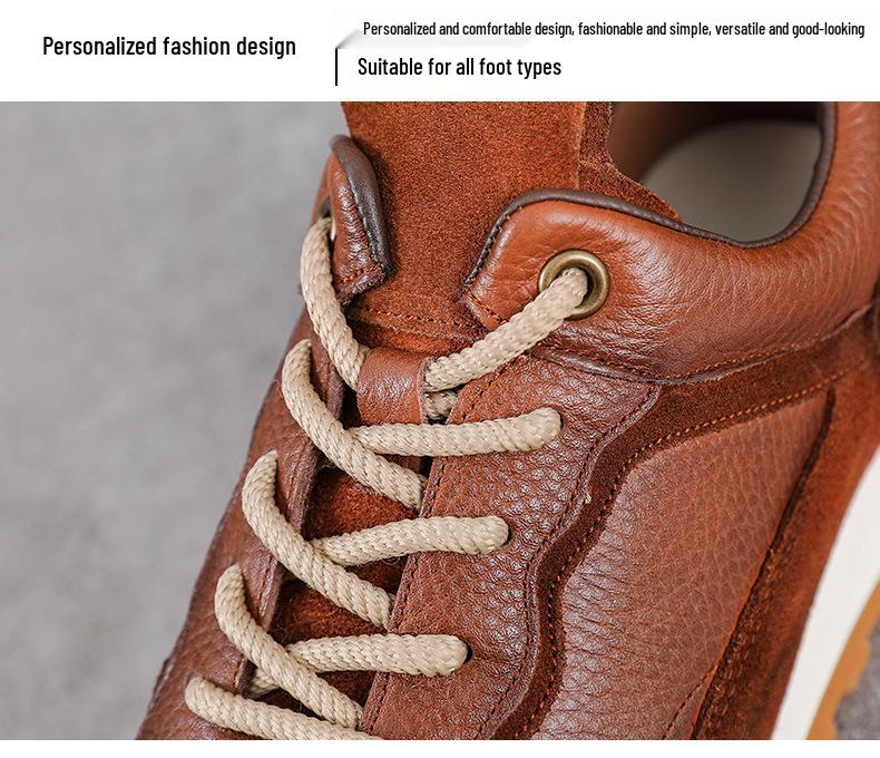 Women's Thick Sole Genuine Leather Dad Shoes - Height-Increasing, Casual Autumn/Winter Sports Sneakers