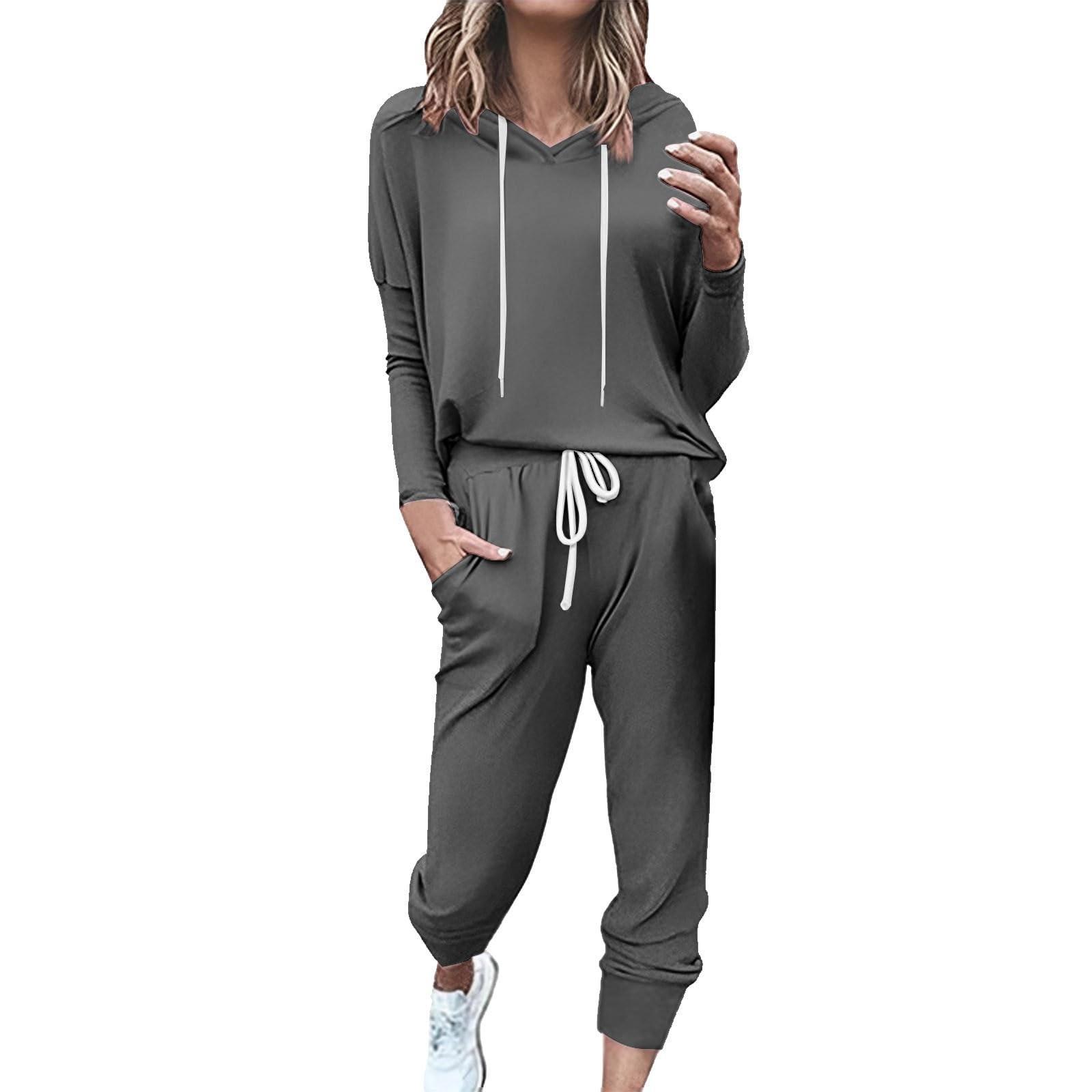 

Women s Solid Color Tracksuit 2-piece Comfortable Hoodie Jogger Sweatpants Yoga Workout Tracksuit Set XXL