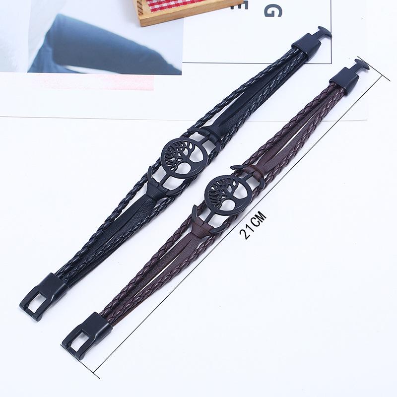 European & American Christmas Tree Leather Bracelet - Cowhide-Inspired Couple's Snap-On Design