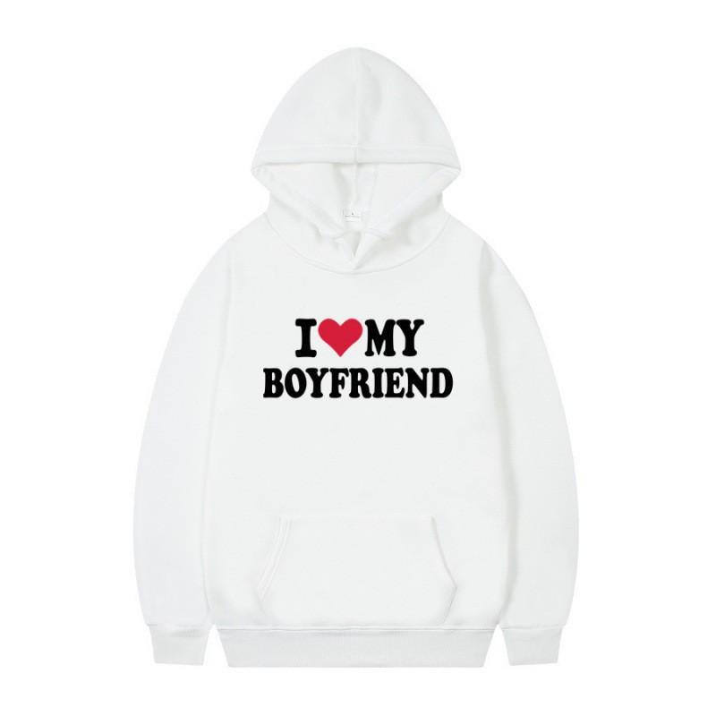 Herren Gothic Streetwear Kapuzenpullover Mit I LOVE MY BOYFRIEND Aufdruck Langarm Lockerer Schnitt