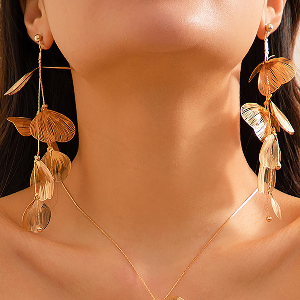 Salircon Gothic Creative Metal Wire Ginkgo Leaf Pendant Drop Earrings Fashion Punk Gold Color Earrings Women's Aesthetic Jewelry
